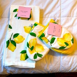 Kate Spade Lemon Oven mitts and Dish towels. Brand new with tags